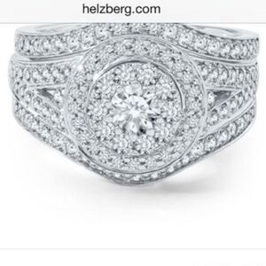 Helzberg Diamond 14K 1  1/3 CTW RD White Gold Halo Bridal Wedding Ring Set​